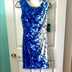 Ralph Lauren Petite  Blue Cowl Neck Sheath Dress